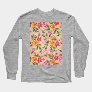 Golden Flitch (Digital Vintage Retro / Glitched Pastel Flowers - Floral design pattern) Long Sleeve T-Shirt